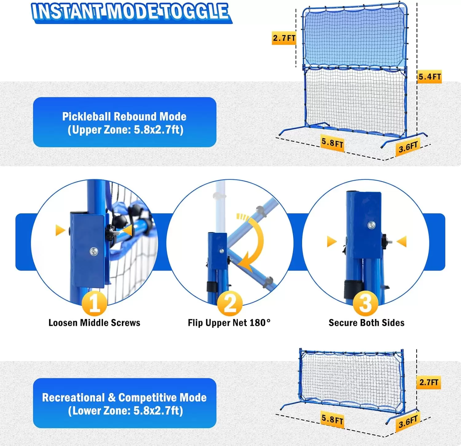 لعبة بيكلبول أنبوبية فولاذية 2 في 1، أبعادها 5.8 &times; 5.4 قدم