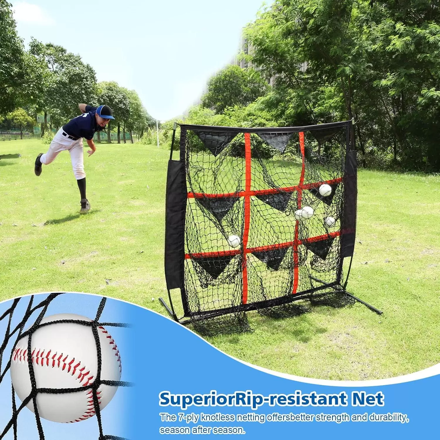 شبكة تدريب بيسبول بتسع فتحات، مقاس 4 &times; 4 قدم