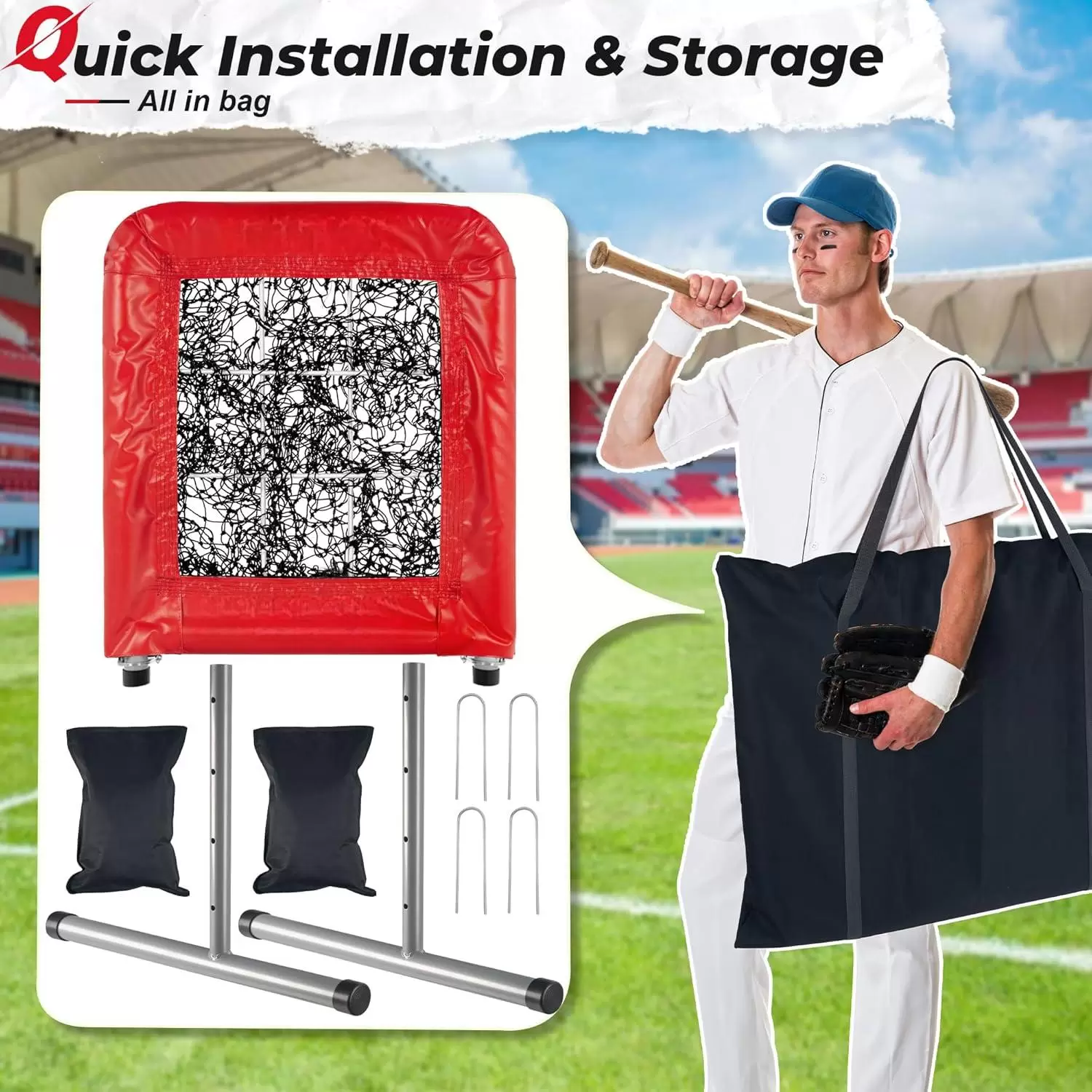 شبكة رمي بيسبول وسوفتبول احترافية ذات 9 فتحات